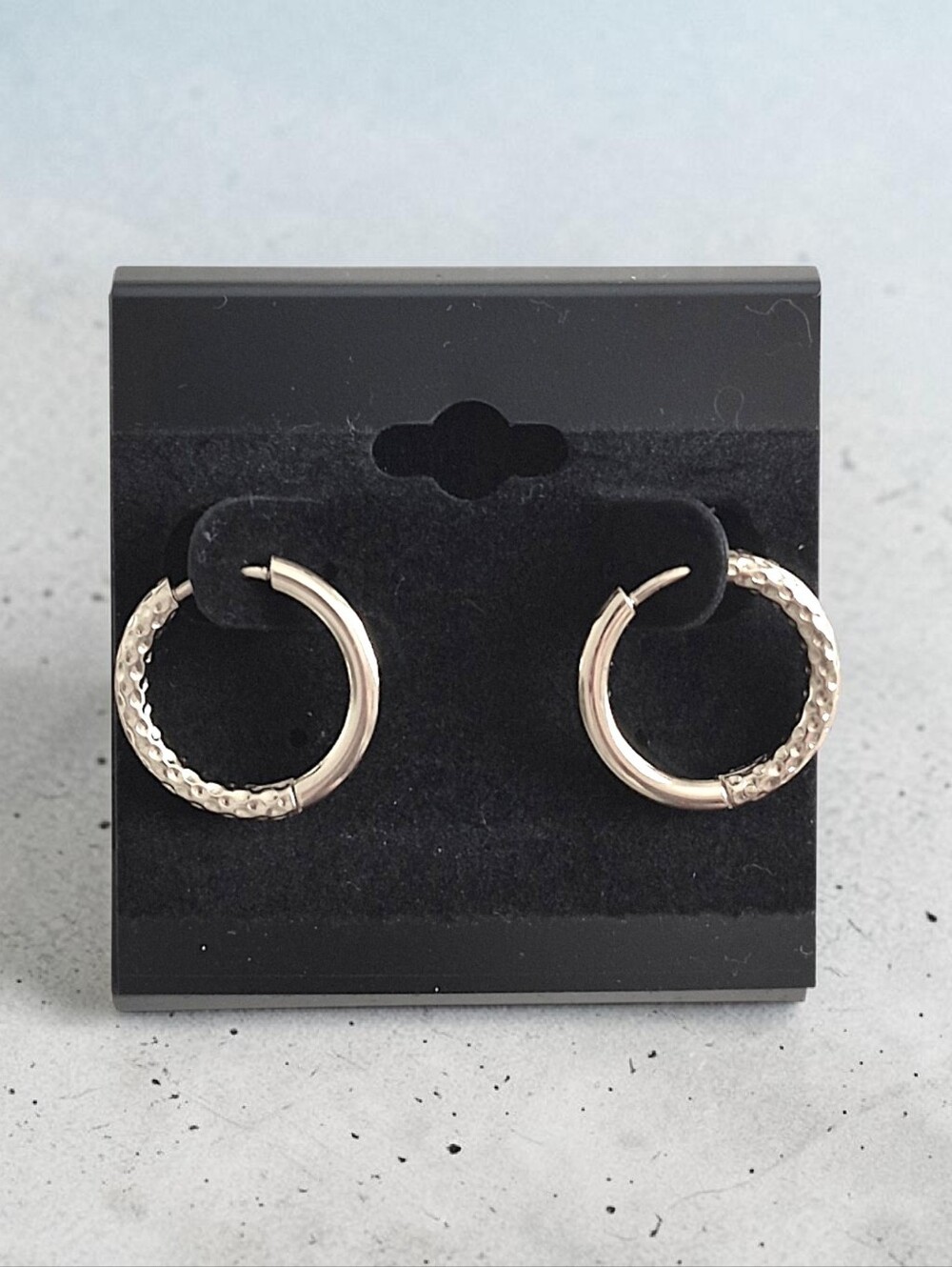 Textured Stainless Steel Hoop Earrings - 14mm